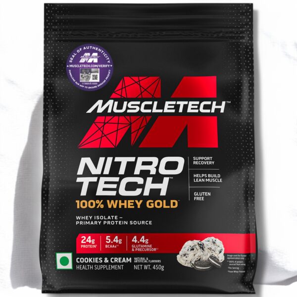 MUSCLETECH NITRO-TECH 100% WHEY GOLD PROTEIN POWDER 450G - Image 4