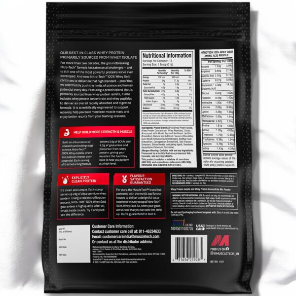 MUSCLETECH NITRO-TECH 100% WHEY GOLD PROTEIN POWDER 450G - Image 3