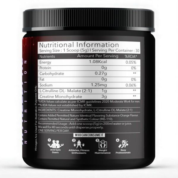 CREATINE LCM 100% PURE MICRONISED CREATINE MONOHYDRATE WITH L-CITRULLINE DL MALATE 2:1 - Image 2