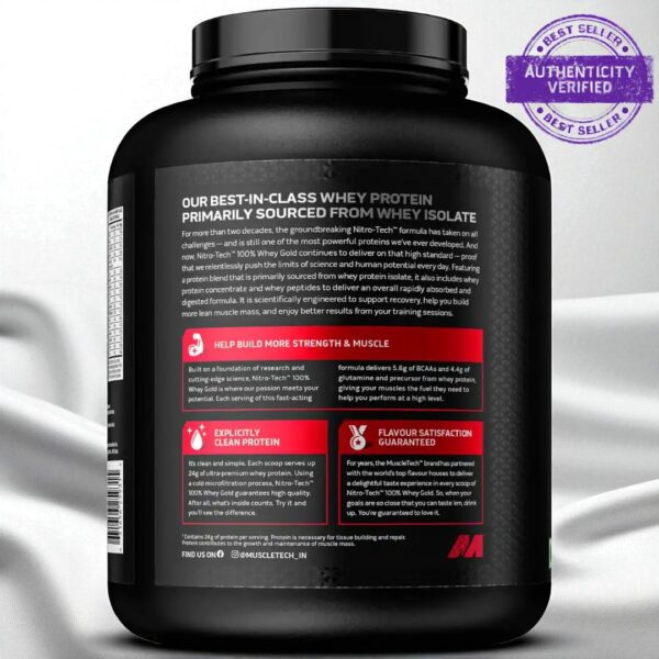 MUSCLETECH NITROTECH 100% WHEY GOLD PERFORMANCE SERIES - 1.81 Kg (4 Lb), DOUBLE RICH CHOCOLATE CREATINE LCM FREE - Image 3