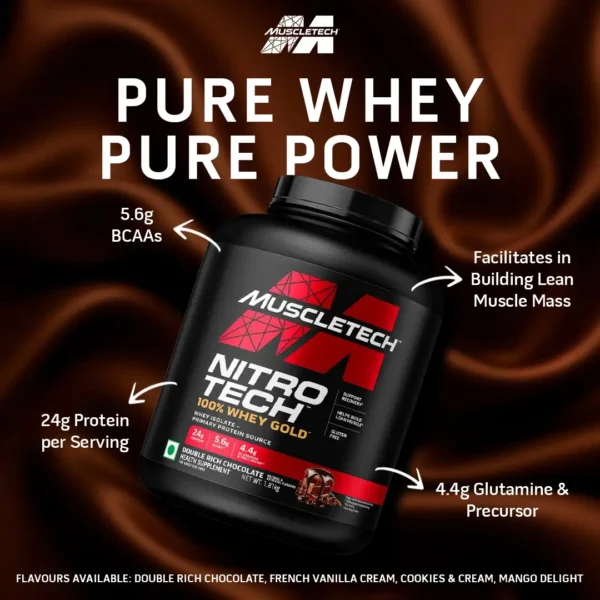 MUSCLETECH NITROTECH 100% WHEY GOLD PERFORMANCE SERIES - 1.81 Kg (4 Lb), DOUBLE RICH CHOCOLATE CREATINE LCM FREE - Image 4