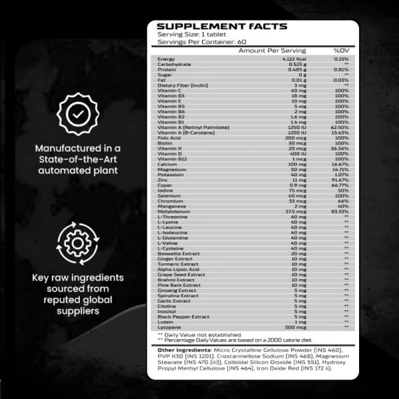 ABSOLUTE NUTRITION MULTIVITAMINE 60 VEG TABLATES - Image 2